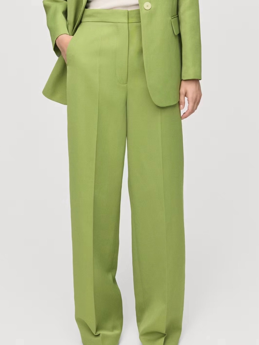 MANGO Straight fit linnen Pants in Citrus Green